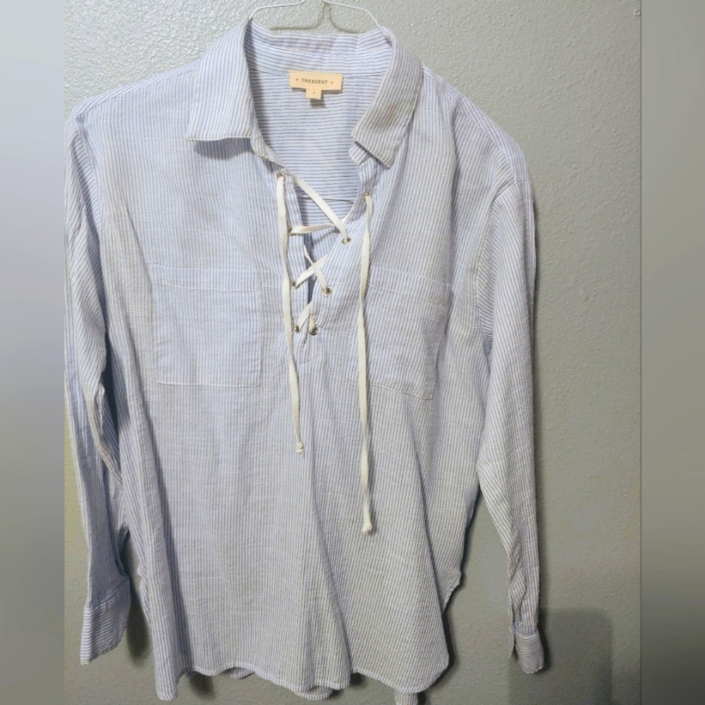 Cresent Blue and White Striped Top